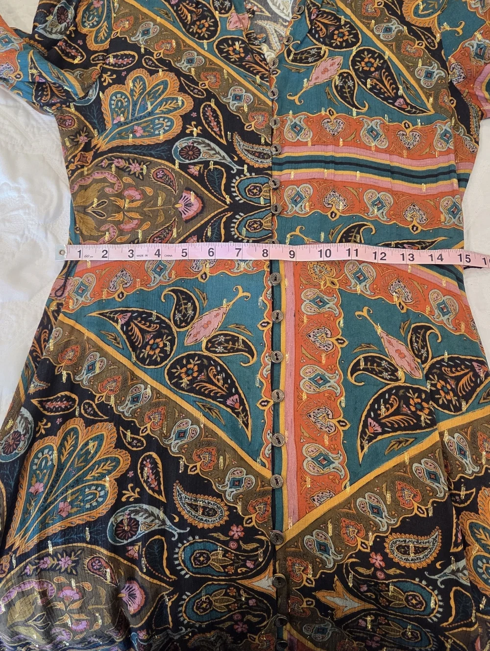 Zara Paisley Print Shirt Dress Size‎ Small Button Up Long Sleeve Tunic Boho